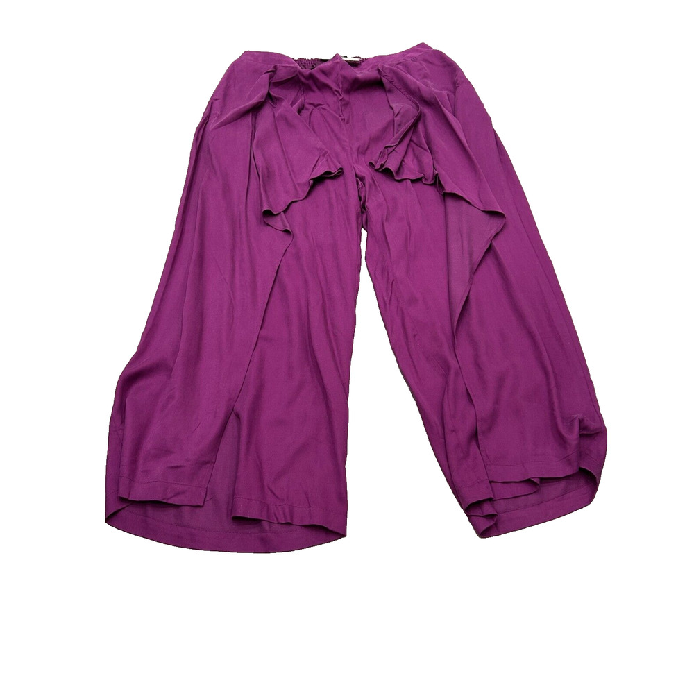 NWT Soncy Womens Purple Tencel Elastic Waist Wide Leg Harem Pants Sz‎ 26